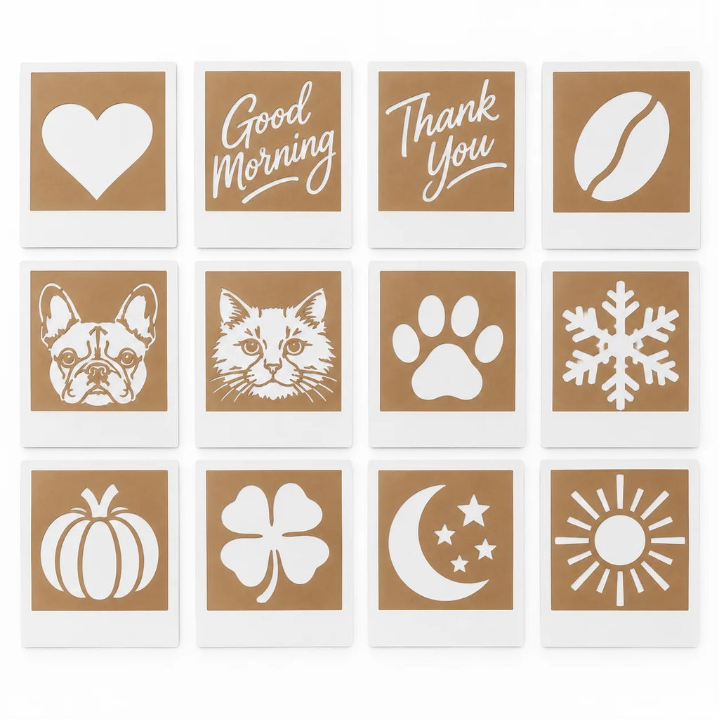 BrewCam™ Coffee Art Press + 12 Stencil Cards
