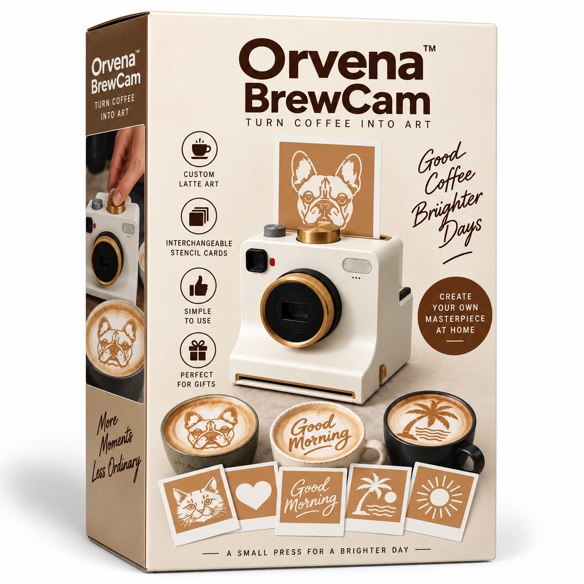 BrewCam™ Coffee Art Press + 12 Stencil Cards